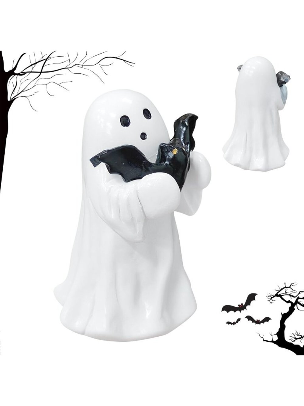 Halloween Ghost Figurine White Hugging the Ghost of a Bat Statue For Home Decor